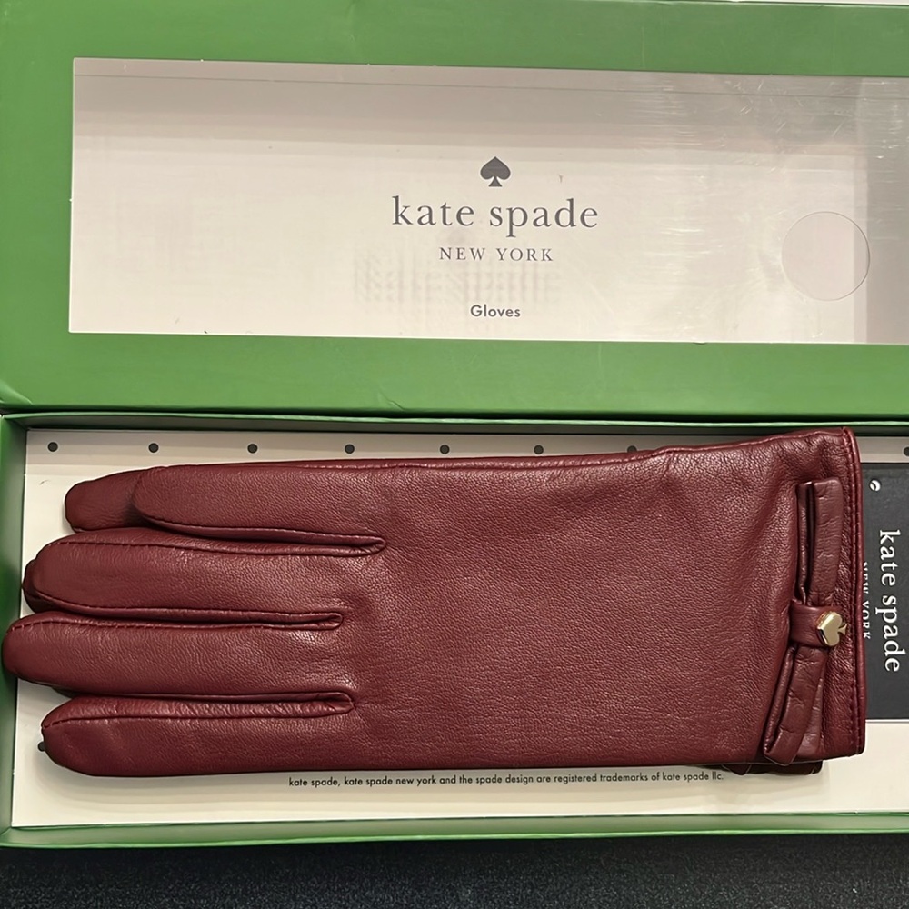 Kate Spade Burgundy Leather Gloves NIB
